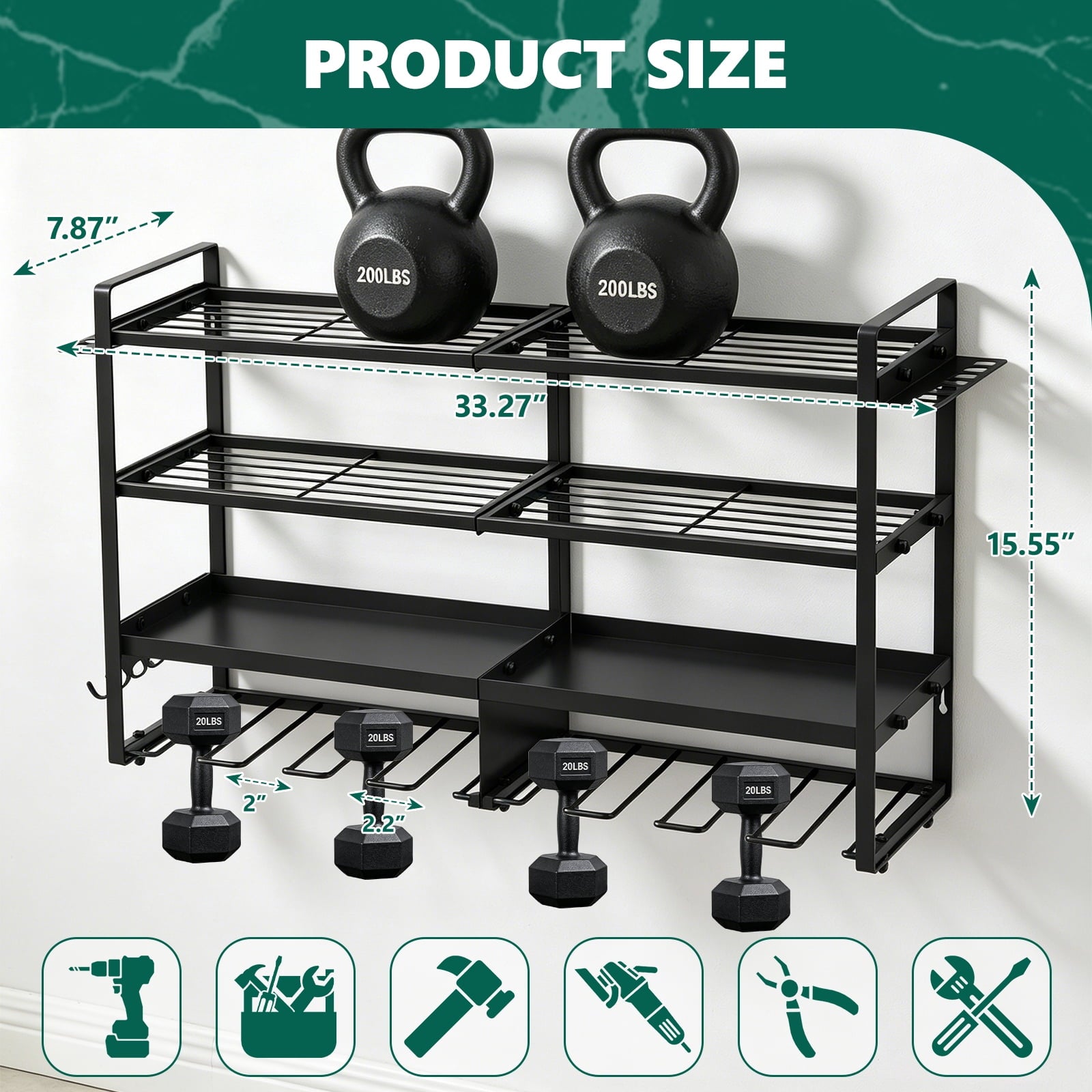 HaiNova Power Tool Organizer Wall Mount, 4 Layer Heavy Duty Loads 400 lbs, with 8 Drill Holder, Large Tool Storage Rack for Workshop/Utility Room