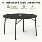 HaiNova 48in Round Folding Table, Portable Plastic Table for Indoor/Outdoor Events, Can Accommodate 4-6 People, Black