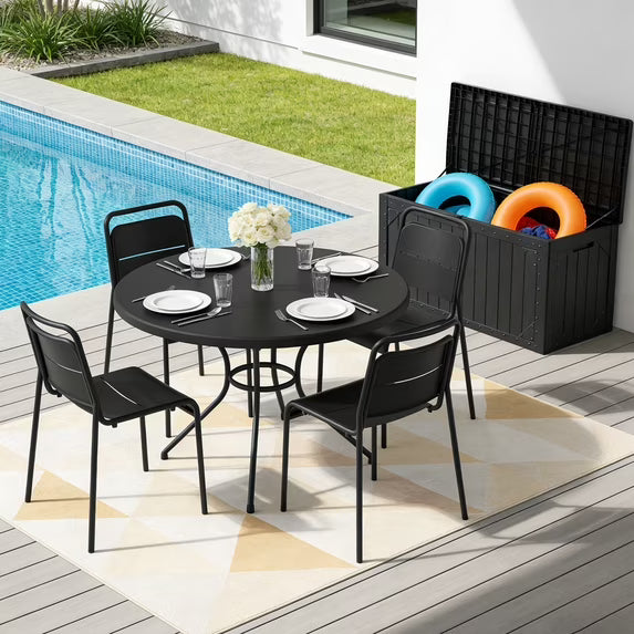HaiNova Metal Stackable Dining Chairs with Armrest 4 Pack, Black Outdoor Heavy-Duty Chair, 300 lbs Max - All Weather for Indoor/Outdoor