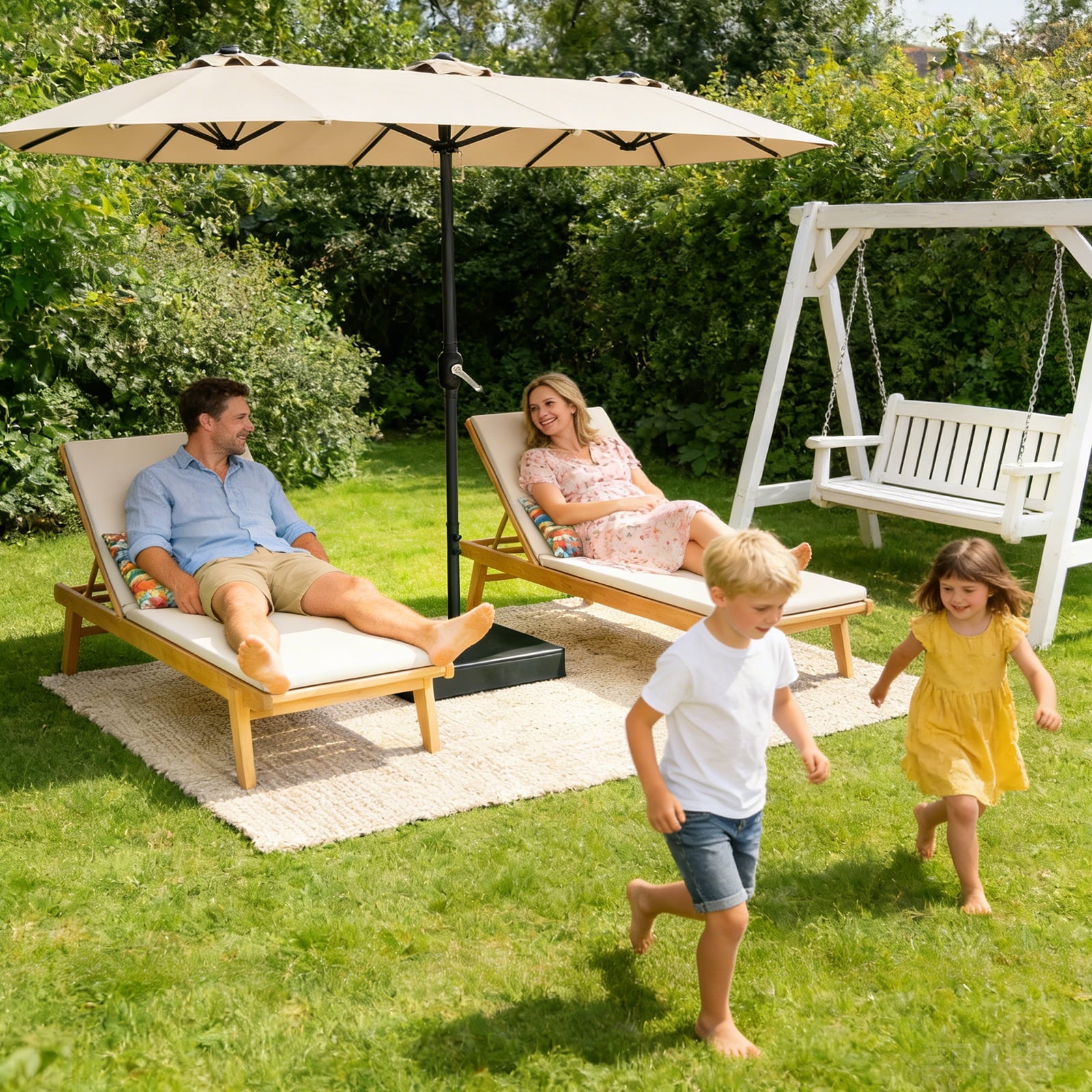 HaiNova 15Ft Patio Umbrella With Base-Mounted, Foldable And Portable Outdoor Sunshade For Backyards, Beaches And Gardens, Khaki