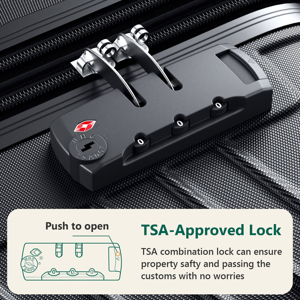 3-Piece Luggage Set - Carry-On & Large& Medium Checked Luggage with Dual Spinner Wheels - Durable Polypropylene Hardshell - TSA Lock, Airline-Approved - Expandable Hard Shell(Black)