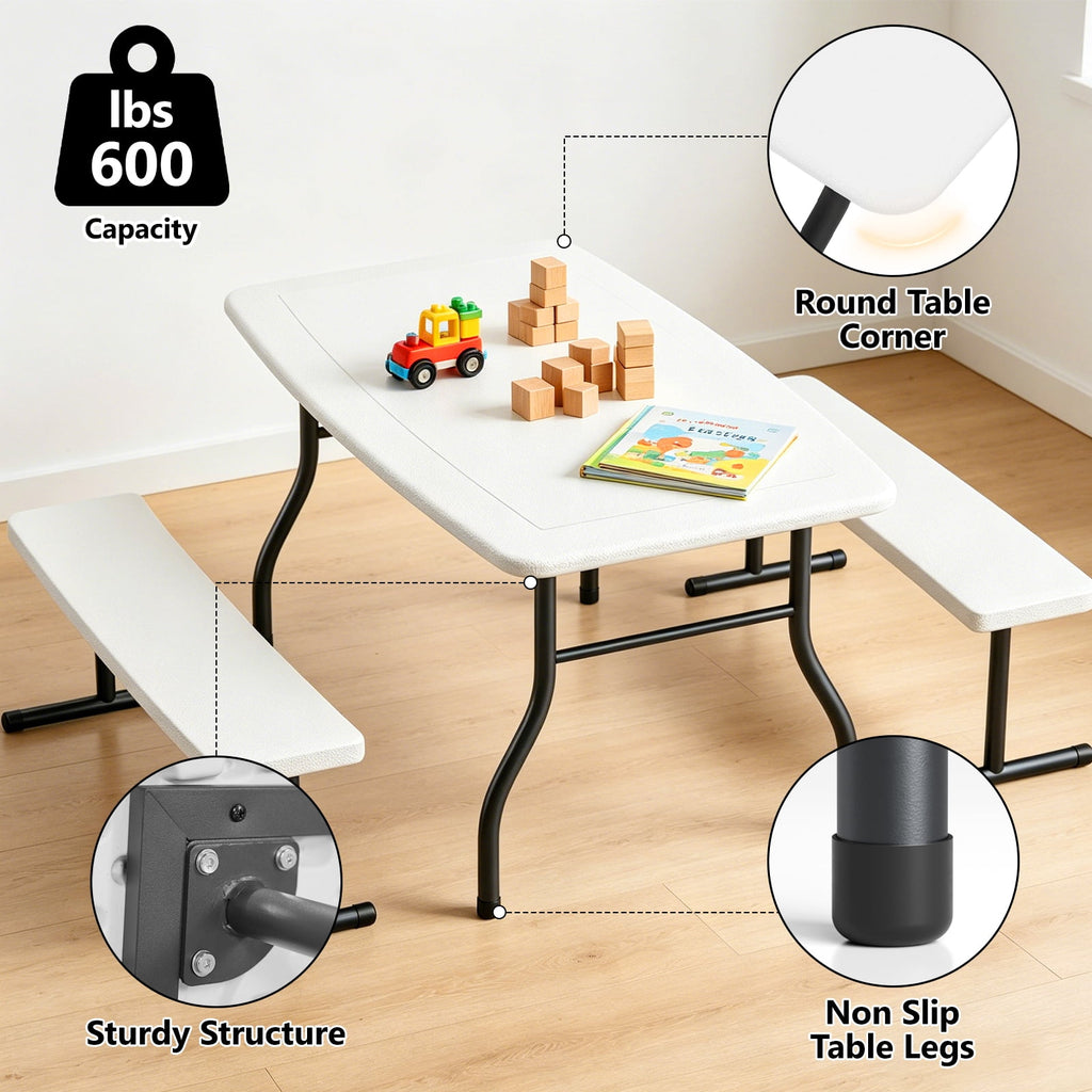 WLLJOY 3-Piece Kids Picnic Tableset, Outdoor Portable Small Table with Long Bench, Waterresistance and Easy to Clean, Suitable for Patio, Garden and living Room