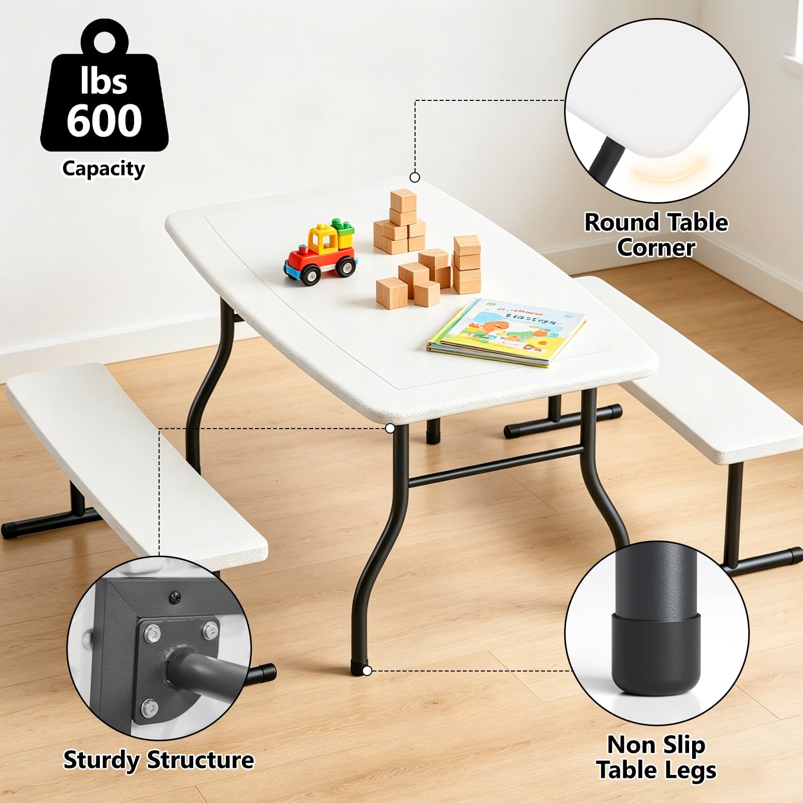 WLLJOY 3-Piece Kids Picnic Tableset, Outdoor Portable Small Table with Long Bench, Waterresistance and Easy to Clean, Suitable for Patio, Garden and living Room