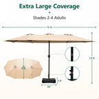 HaiNova 15Ft Patio Umbrella With Base-Mounted, Foldable And Portable Outdoor Sunshade For Backyards, Beaches And Gardens, Khaki
