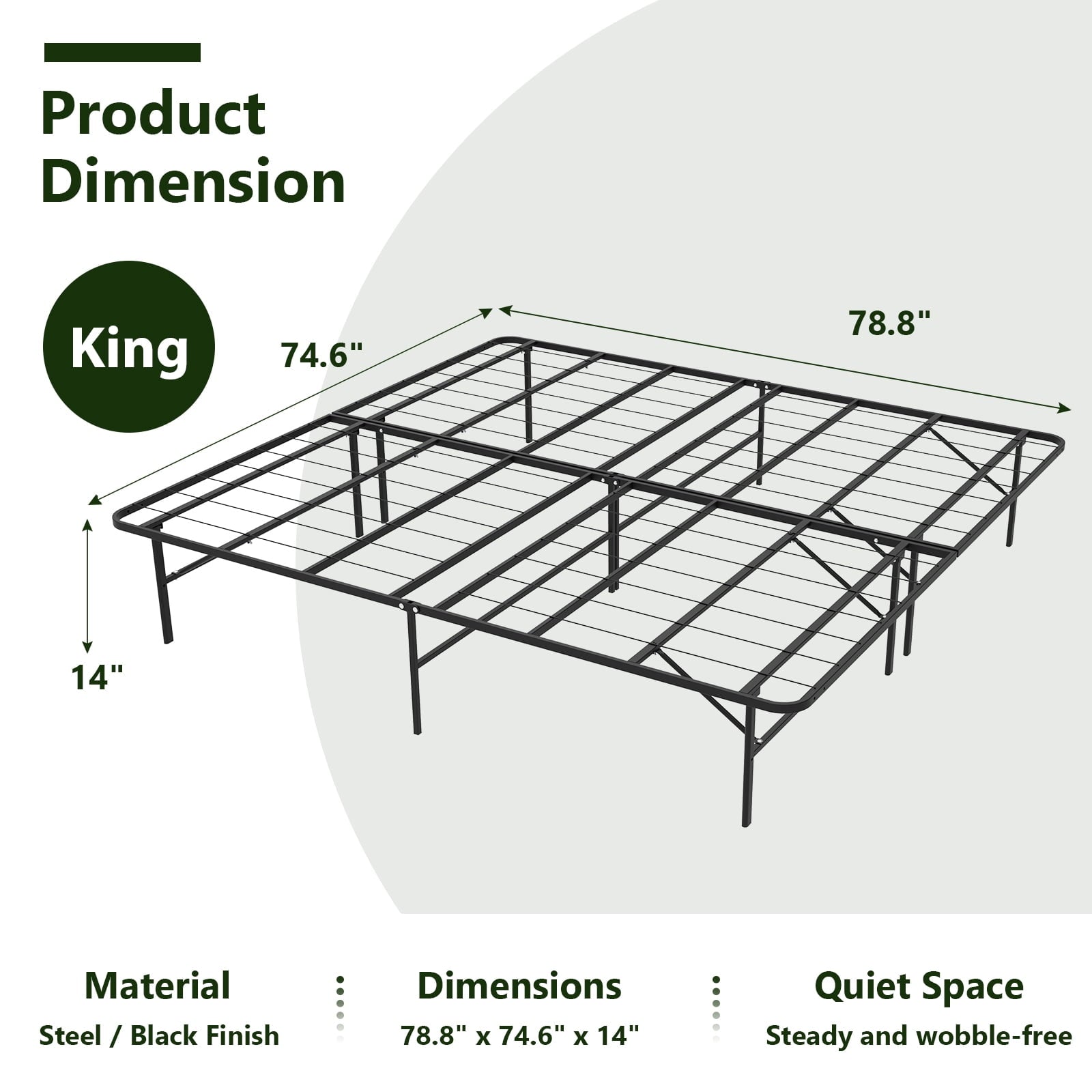 HaiNova King Bed Frame Folding Metal Platform Bed Frame with Heavy Duty and Strong Bearing Capacity, 14 Inches High, Black