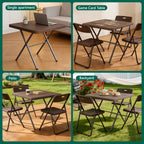 WLLJOY 27 Inch Patio Coffee Folding Table, Firm Utility Square Tea Table, Metal Rust-Proof Frame, for Patio, Garden, Picnic, Outside Portable Brown