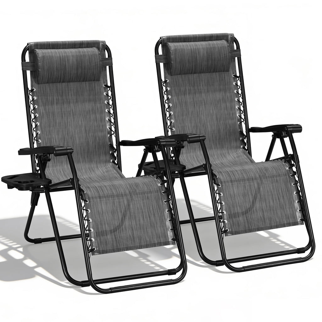 WLLJOY Zero Gravity Chair 2Pcs, 350lb Capacity, Folding Reclining Chair with Adjustable Pillow and Cup Holder for Garden, Patio, Beach, Gray