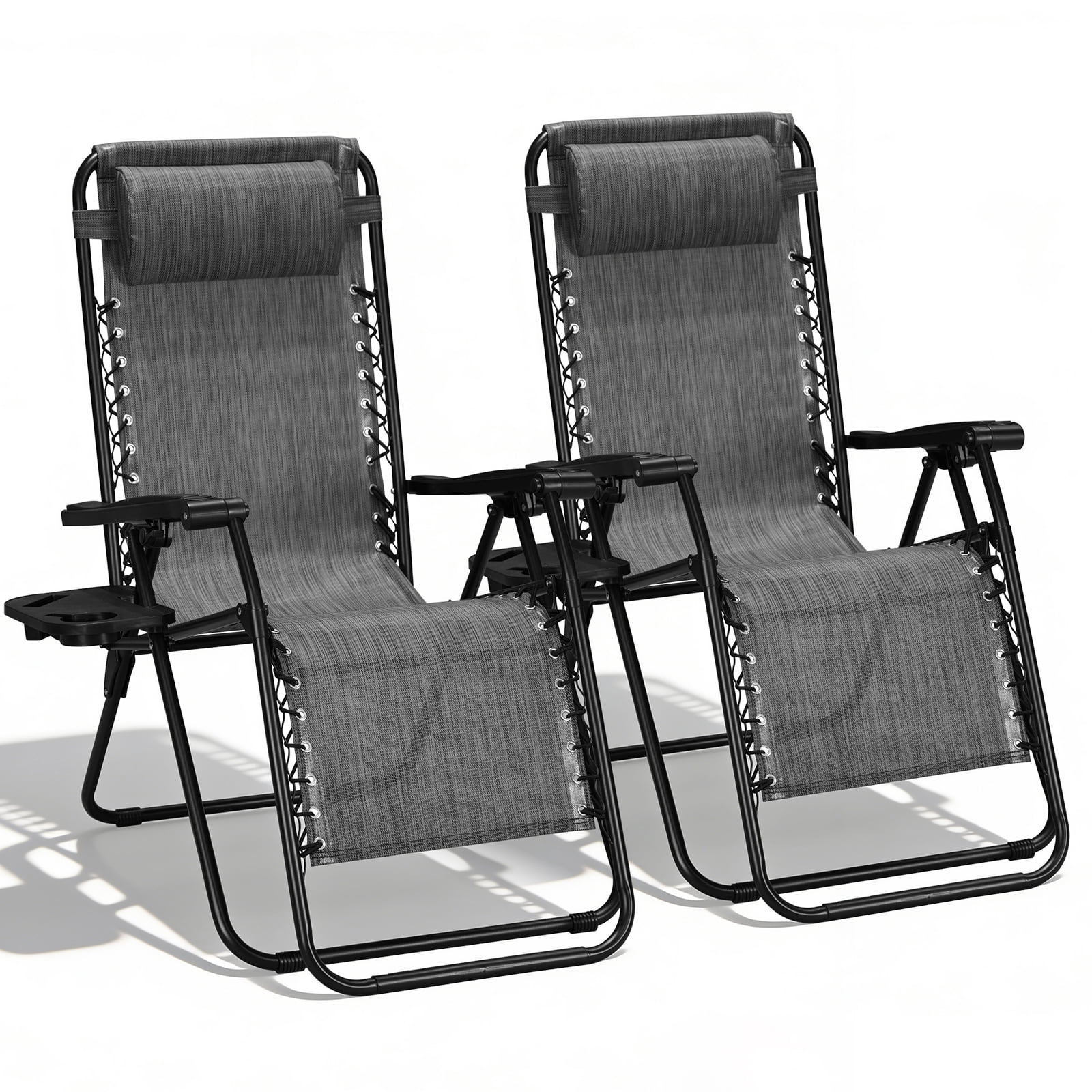 WLLJOY Zero Gravity Chair 2Pcs, 350lb Capacity, Folding Reclining Chair with Adjustable Pillow and Cup Holder for Garden, Patio, Beach, Gray
