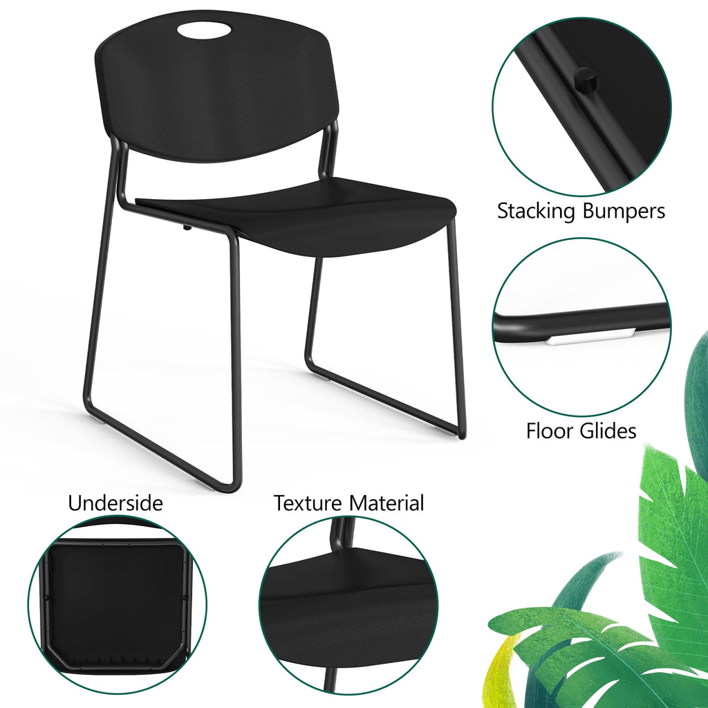 WLLJOY Black Sled Base Stack Chair 4 Pack, Metal Frame Max-Load bearing 350 lbs, Stackable Chairs for Waiting Room, Conference Room