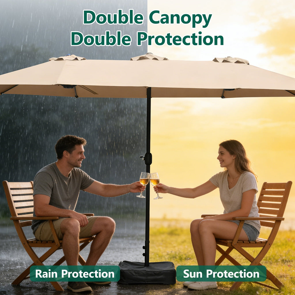 HaiNova 15Ft Patio Umbrella With Base-Mounted, Foldable And Portable Outdoor Sunshade For Backyards, Beaches And Gardens, Khaki