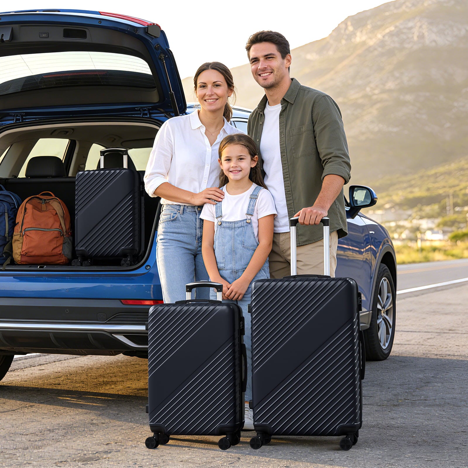 3-Piece Luggage Set - Carry-On & Large& Medium Checked Luggage with Dual Spinner Wheels - Durable Polypropylene Hardshell - TSA Lock, Airline-Approved - Expandable Hard Shell(Black)