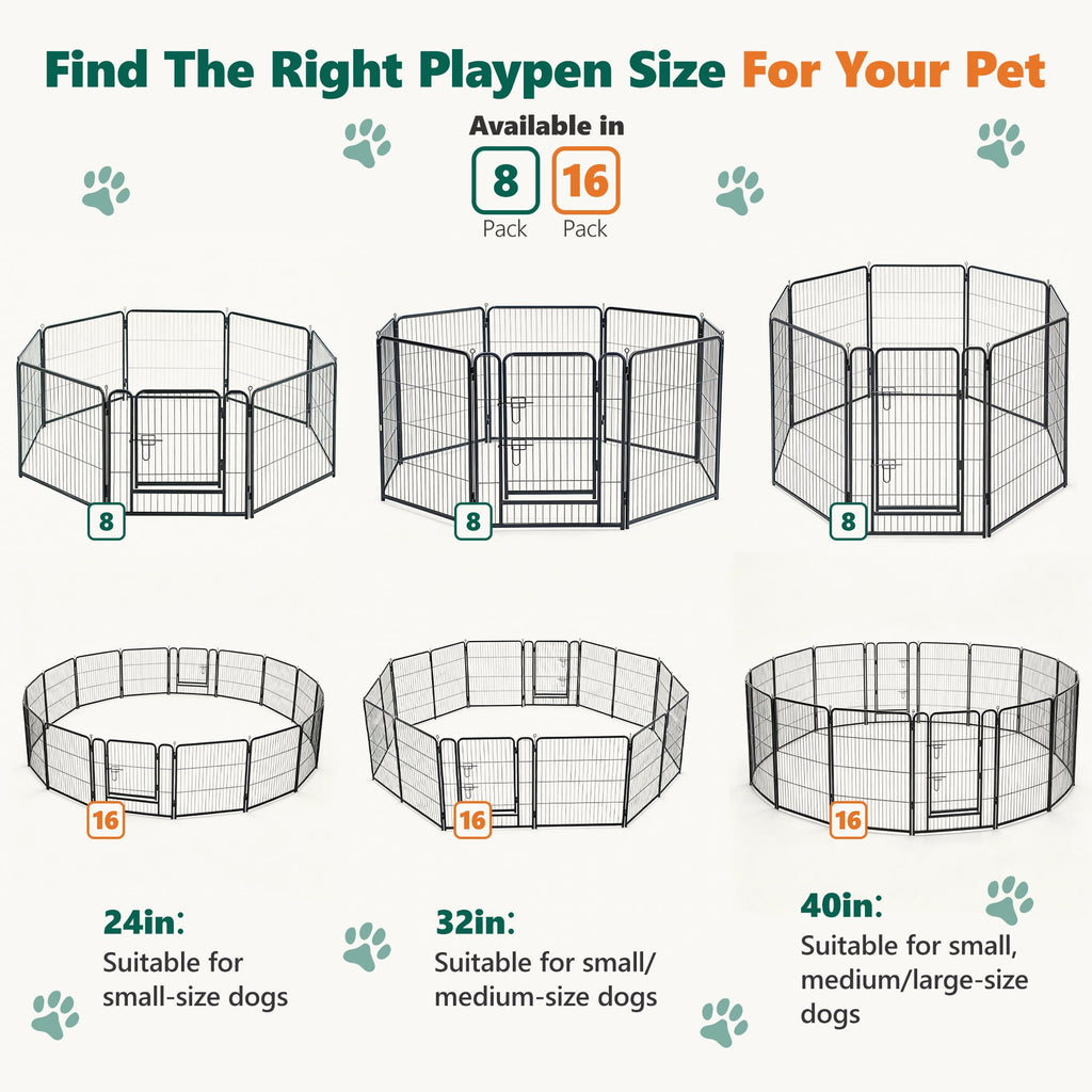 WLLJOY Dog Playpen, 32 Inch 8 Panels Heavy Duty Metal Pet Fence for Indoor/Outdoor, Large Dog Exercise Pen for RV Camping/Yard/Garden, Black