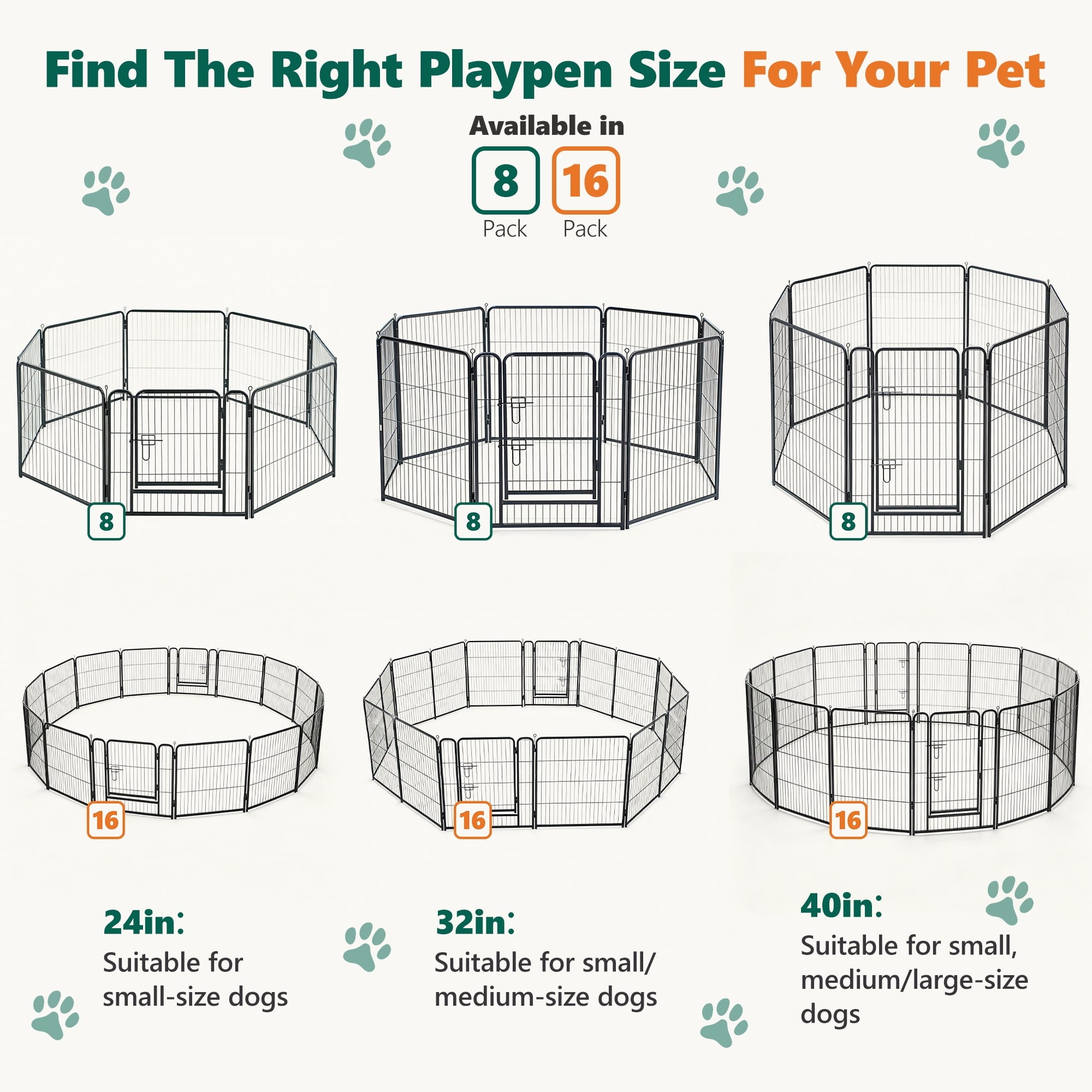 WLLJOY Dog Playpen, 32 Inch 8 Panels Heavy Duty Metal Pet Fence for Indoor/Outdoor, Large Dog Exercise Pen for RV Camping/Yard/Garden, Black