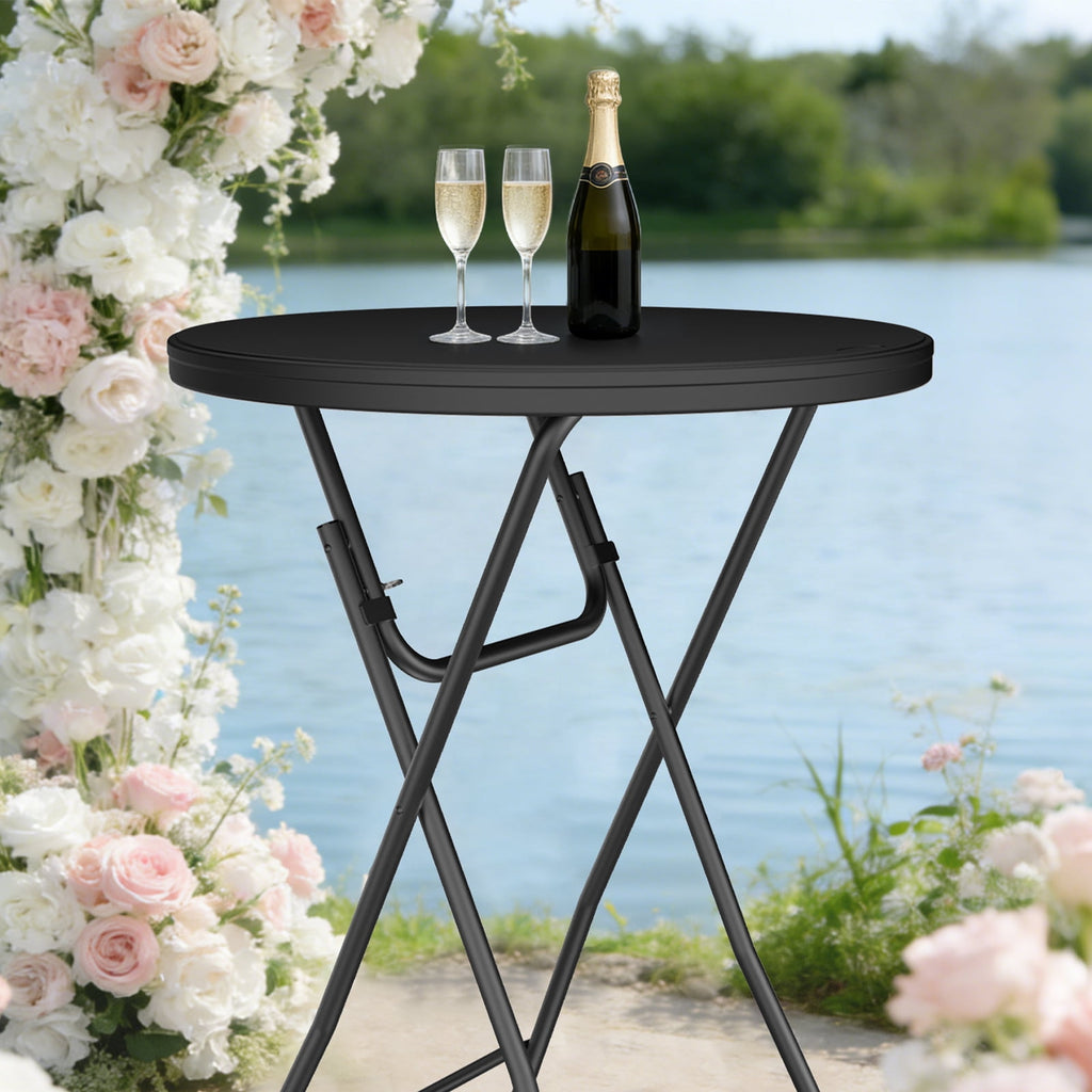 HaiNova 32in Folding Round High Top Table, Cocktail Table, with Removable Legs, Tall Bistro Foldable Bar Height Table for Parties, Patio, Black