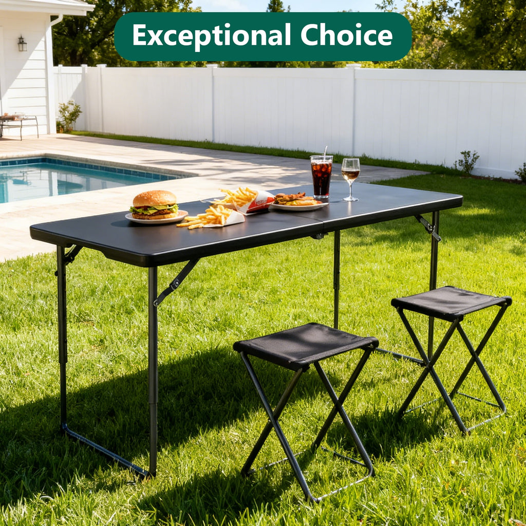 HaiNova 4 Ft Adjustable Height Folding Table, Max Load 400lbs, Portable Camping Table with Handle for Home Party, Camping Parties and Weddings, Black