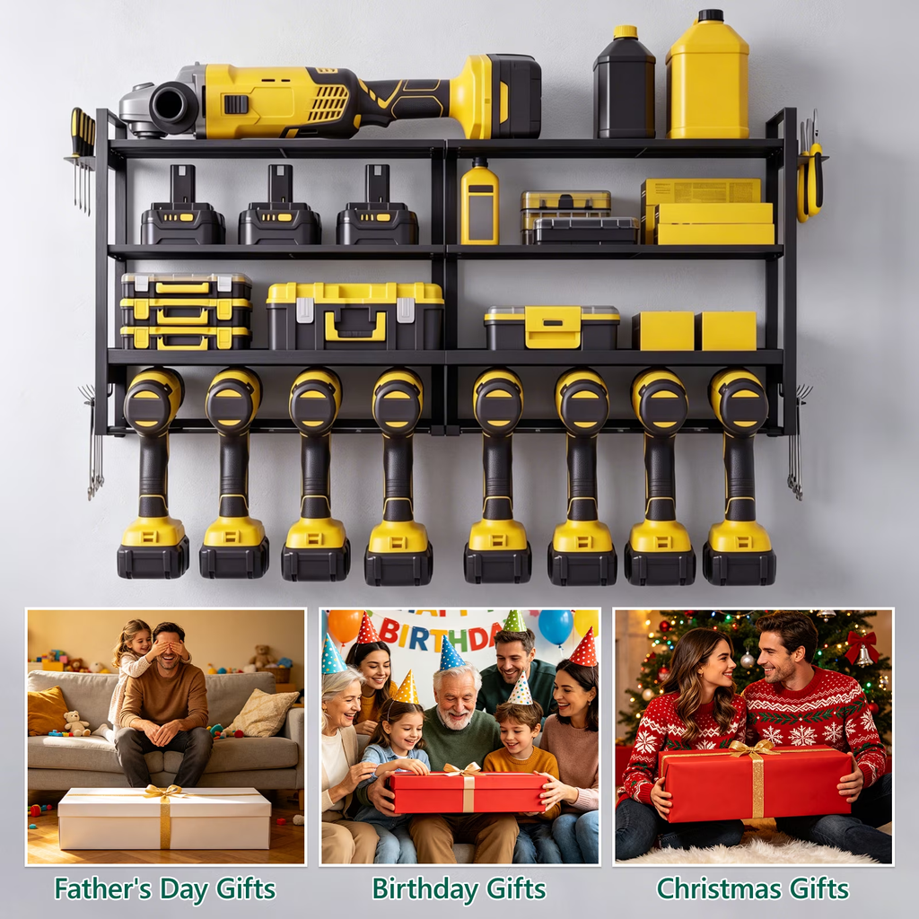 HaiNova Power Tool Organizer Wall Mount, 4 Layer Heavy Duty Loads 400 lbs, with 8 Drill Holder, Large Tool Storage Rack for Workshop/Utility Room