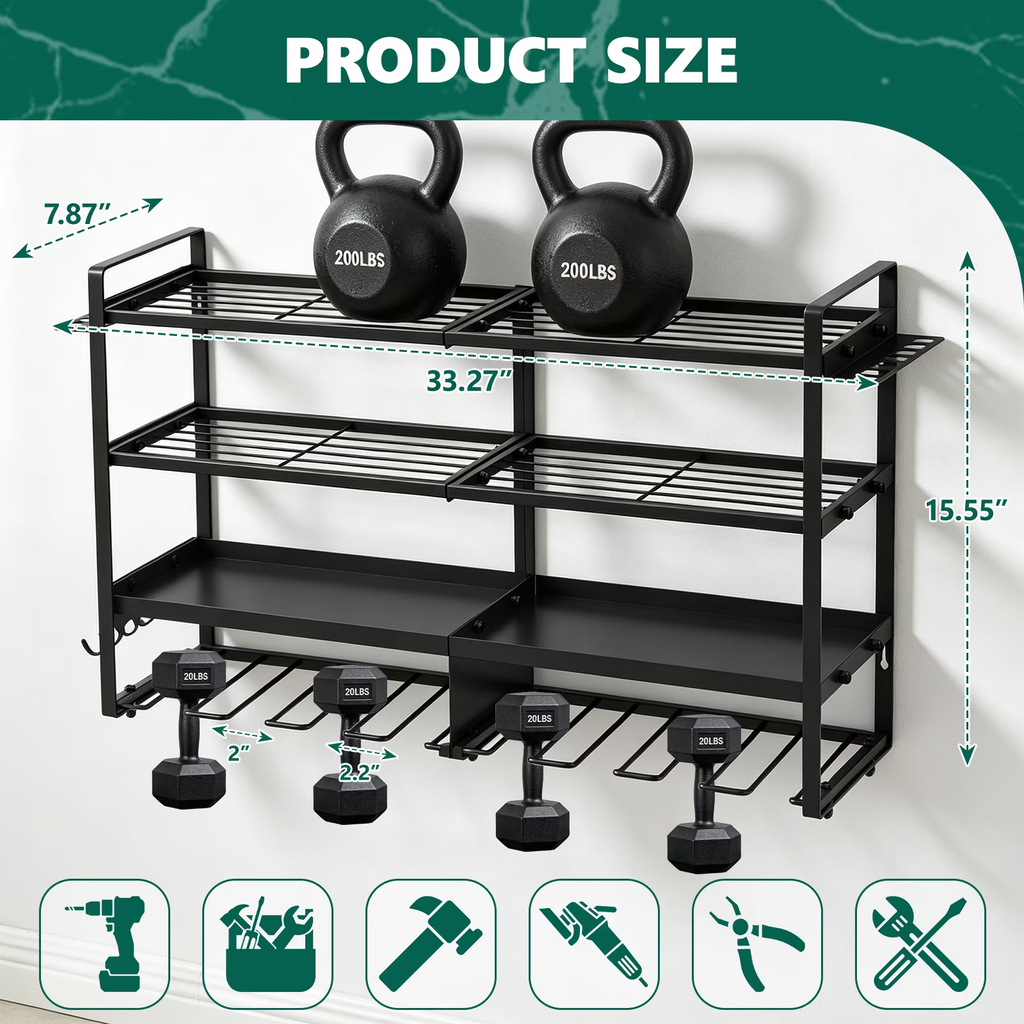 HaiNova Power Tool Organizer Wall Mount, 4 Layer Heavy Duty Loads 400 lbs, with 8 Drill Holder, Large Tool Storage Rack for Workshop/Utility Room